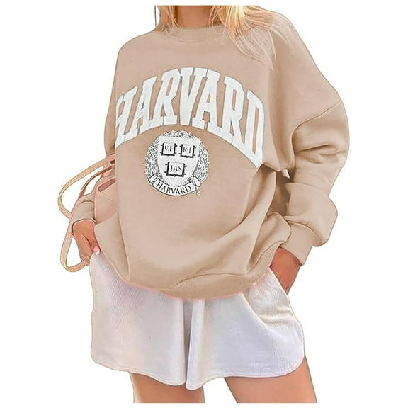 Womens Casual Long Sleeve Sweatshirts Crew Neck Letter Printed Tops Lightweight Loose Pullover Sweatshirt