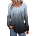 thumbnail image 1 of Womens Casual Long Sleeve T-Shirts Trendy Gradient Color Pleated Loose Tunic Tops With Buttons Spring Fall Tees (XL, Gray), 1 of 5