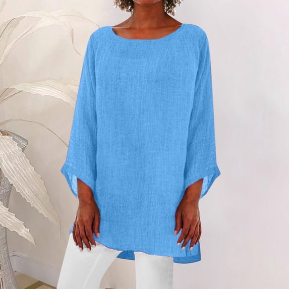 Womens Casual Long Sleeve Tunic Tops Crew Neck Shirt Blouses