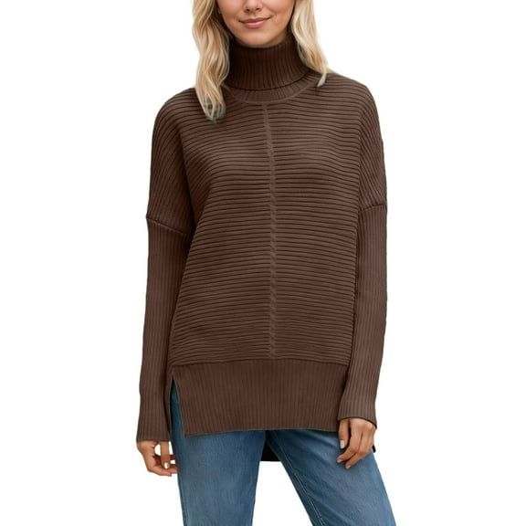 Womens Casual Long Sleeve Turtleneck Pullover Sweater Ribbed Knit Women's Coffee Sweater Warm Fuzzy Sweaters for Women