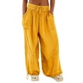 thumbnail image 1 of Womens Casual Loose Fit Wide Leg Cotton Pants Drawstring Stitching Baggy Pants Trousers with Pockets Yellow L, 1 of 6
