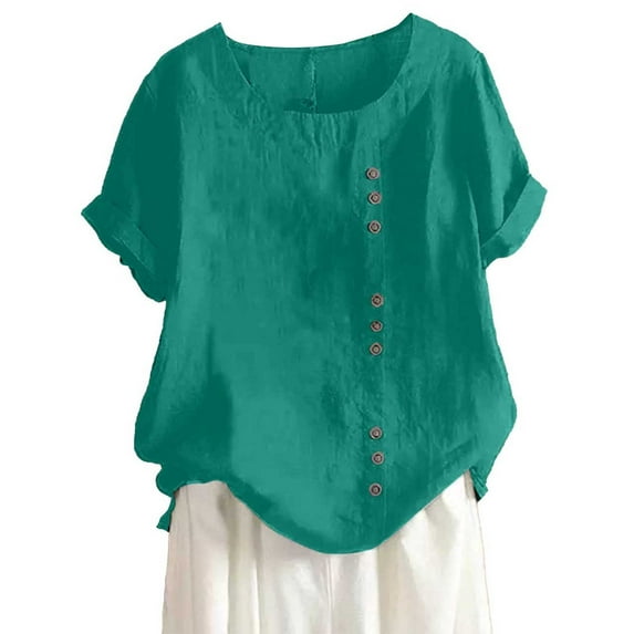 Womens Casual Loose Linen Plus Size Daily Boho Tank T-Shirt Blouse, Solid Color Summer Flutter Sleeve Shirts Notched Neck Pleated Tunics Tee Green 2, 5Xl