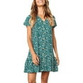 thumbnail image 1 of Womens Casual Loose Swing Mini Dress Polka Dot V Neck Button Down Ruffles Beach Dress, 1 of 3