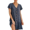 thumbnail image 1 of Womens Casual Loose Swing Mini Dress Polka Dot V Neck Button Down Ruffles Beach Dress, 1 of 3