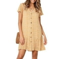 thumbnail image 1 of Womens Casual Loose Swing Mini Dress Polka Dot V Neck Button Down Ruffles Beach Dress, 1 of 2