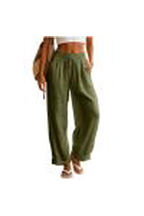 Womens Casual Mid Waist Pants Drawstring Elastic Lounge Trousers Baggy Roll up Straight Leg Pant with Pockets
