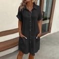 thumbnail image 1 of Womens Casual Midi Dresses Solid V Neck Short Sleeve Button Shirt Dress with Pockets for Summer Fall 2025 Black L, 1 of 5