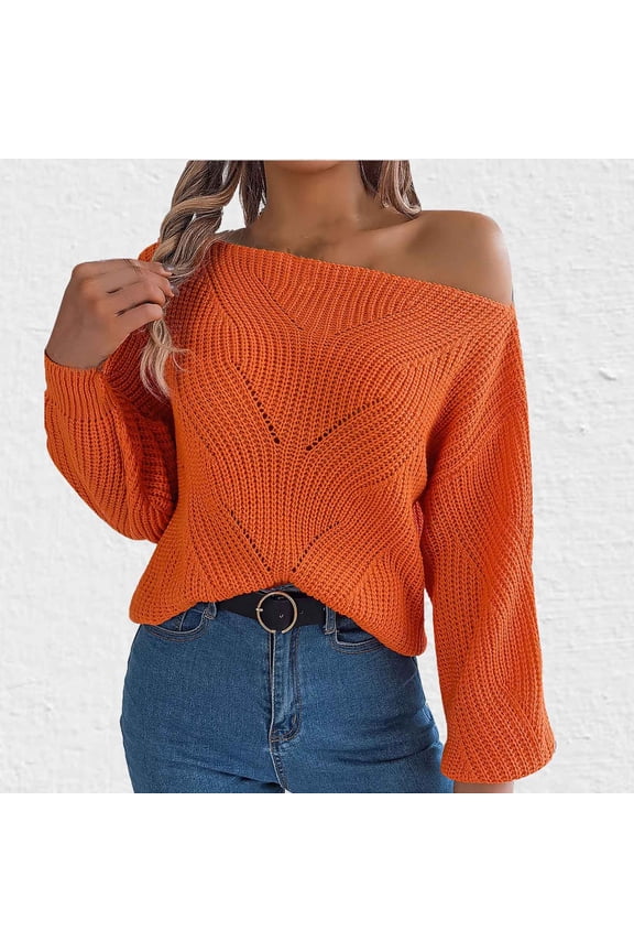 Womens Casual Off Shoulder Sweater Loose Batwing Long Sleeve Pullover Sweater Crochet Hollow Knit Jumper Tops