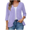 thumbnail image 1 of Womens Casual Open Front Cardigans Lightweight Soft Summer Draped Ruffles 3/4 Sleeve Cardigan, 1 of 7
