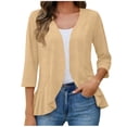 thumbnail image 1 of Womens Casual Open Front Cardigans Lightweight Soft Summer Draped Ruffles 3/4 Sleeve Cardigan, 1 of 7