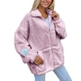 thumbnail image 1 of Womens Casual Oversized Fleece Jacket Fall Winter Warm Lapel Zip Up Plush Cardigan Outerwear Coat with Pockets Pink S, 1 of 5