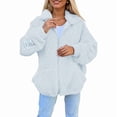 thumbnail image 1 of Womens Casual Oversized Fleece Jacket Fall Winter Warm Lapel Zip Up Plush Cardigan Outerwear Coat with Pockets White L, 1 of 5