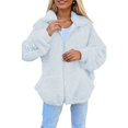 thumbnail image 1 of Womens Casual Oversized Fleece Jacket Fall Winter Warm Lapel Zip Up Plush Cardigan Outerwear Coat with Pockets White XL, 1 of 5
