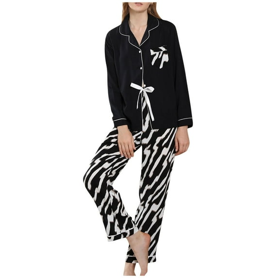 Womens Casual Pajamas Long Sleeve Pjs 2 Piece Sleepwear Button Down Shirt with Pants Sets Nightwear Soft Loungewear Ladies Clothes