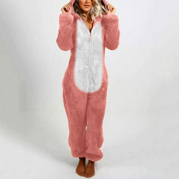 Womens Casual Pant Women Long Sleeve Hooded Jumpsuit Pajamas Casual Winter Warm Rompe Sleepwear Pants for Women Wide Leg Pants Woman Casual Pants for Men