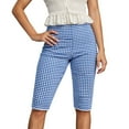 thumbnail image 1 of Womens Casual Pants Checkered Cropped Summer Thin Straight Leg Stretchy Plaid Bermuda Trousers Comfortable Skinny Dress Slacks for Women Blue S, 1 of 5