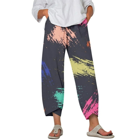 Womens Casual Pants Comfortable Trousers for Wide Leg Capris Summer Cropped Pants Beach Elastic Waist Baggy Crop Pants
