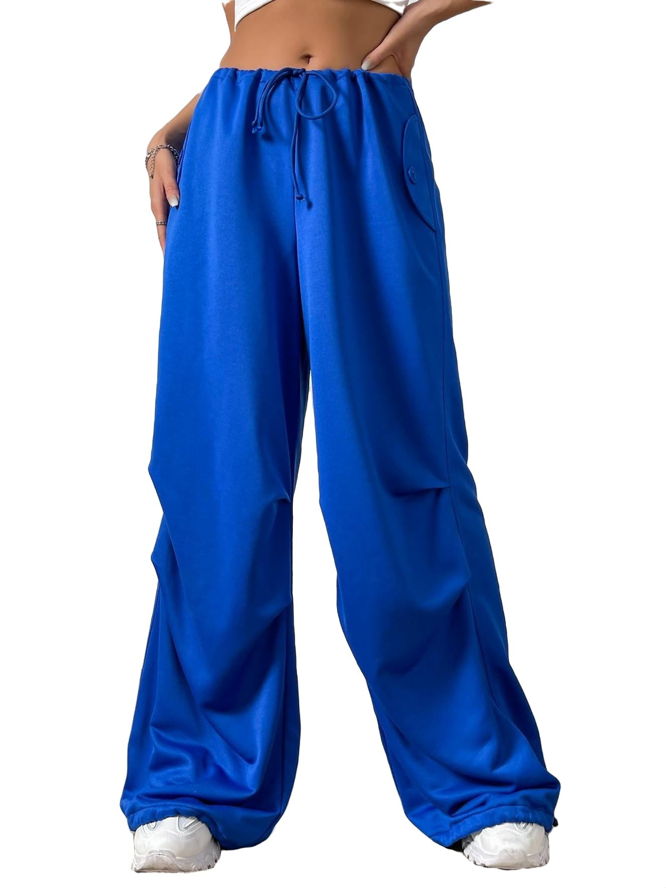 Womens Casual Pants Drawstring Waist Wide Leg Sweatpants Royal Blue XS 