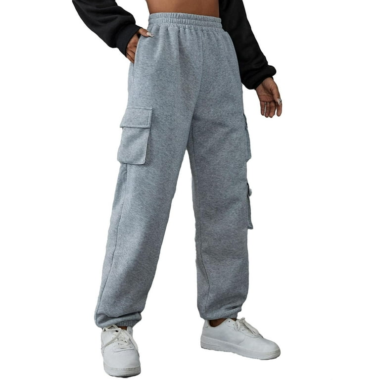 Womens Casual Pants Elastic Waist Flap Pocket Side Sweatpants Grey S Walmart