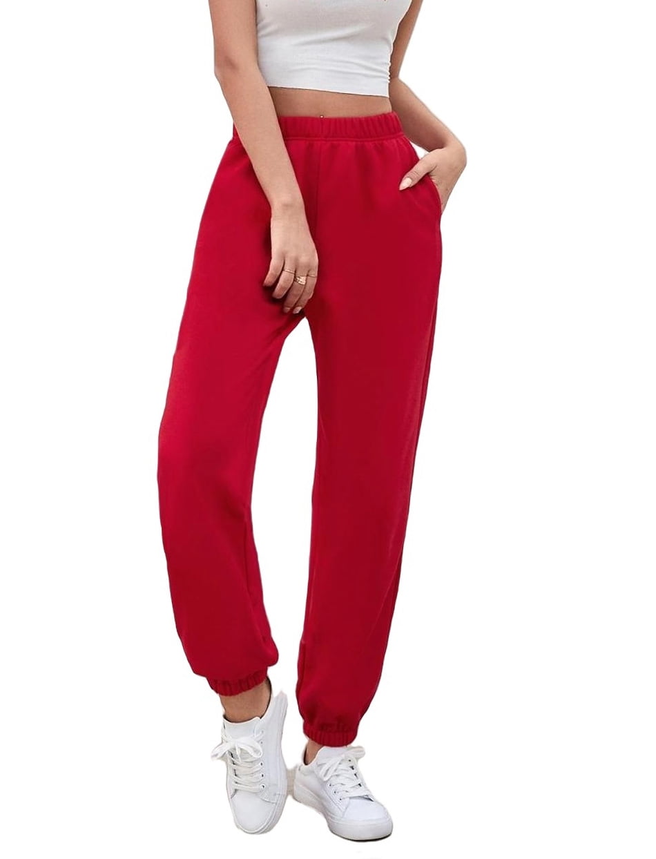 Womens Casual Pants Elastic Waist Medium Stretch Joggers Joggers Red XS 