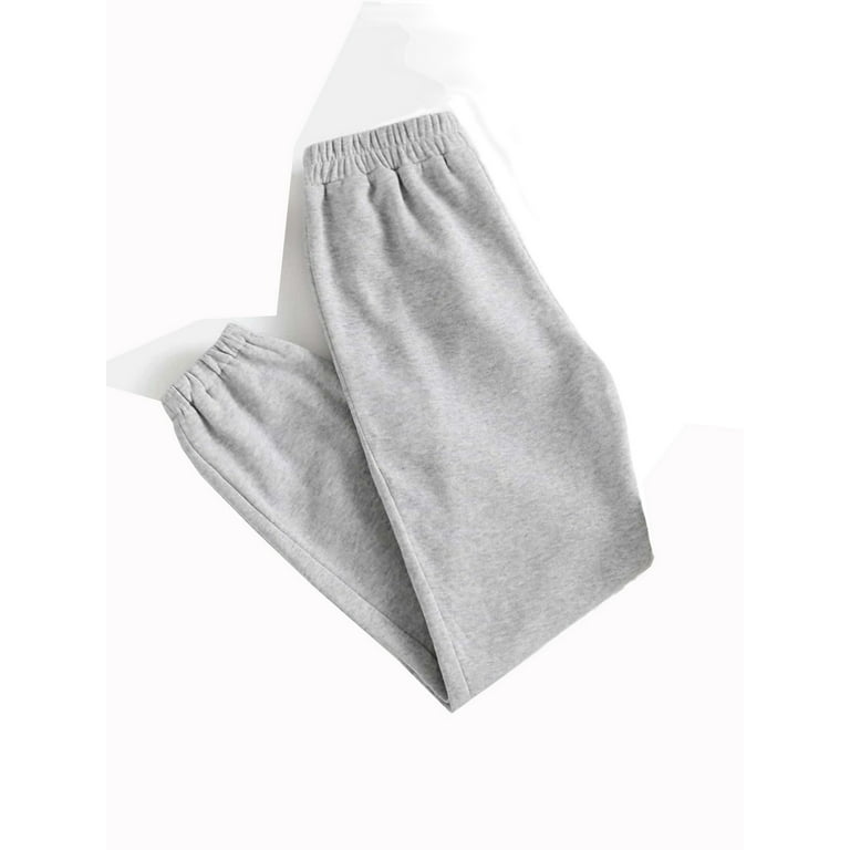 Womens Casual Pants Elastic Waist Solid Sweat Pants Light Grey L