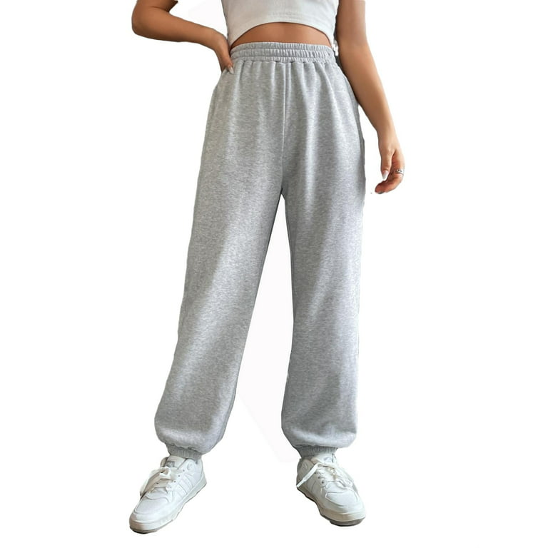 Womens Casual Pants Elastic Waist Solid Sweatpants Grey S