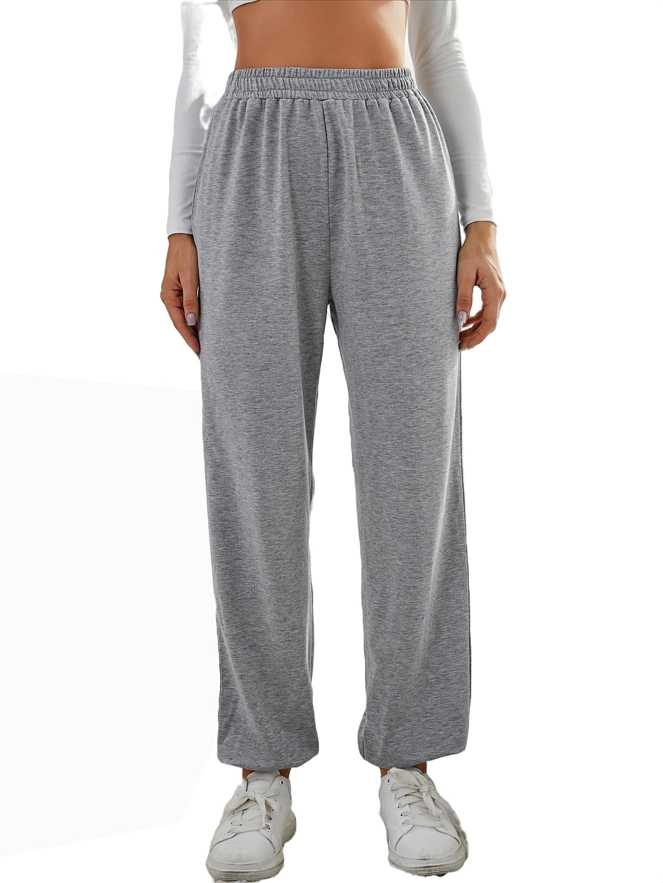 Womens Casual Pants Elastic Waist Solid Sweatpants Grey XS 