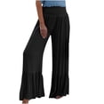 thumbnail image 1 of Womens Casual Pants Elasticated High Waist Trousers Plus Size Wide Leg Pants Solid Pleated Trousers Ruffled Hem Trousers, 1 of 8