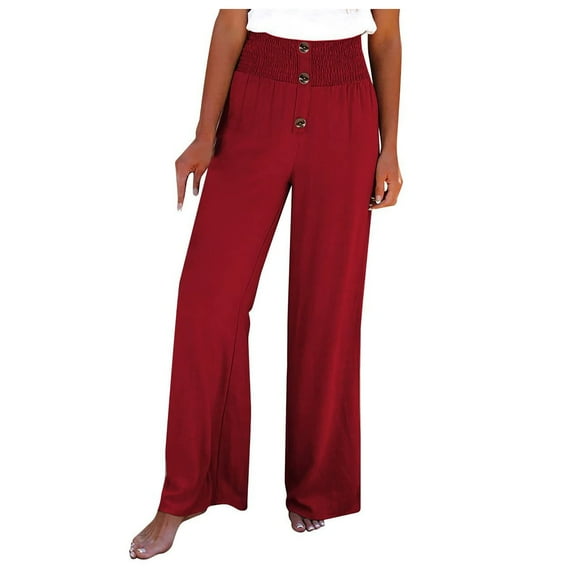Womens Casual Pants High Waist Stretch Trousers Paper Bag Pants with Buttons Comfy Cropped Work Pants Wide Leg Pants