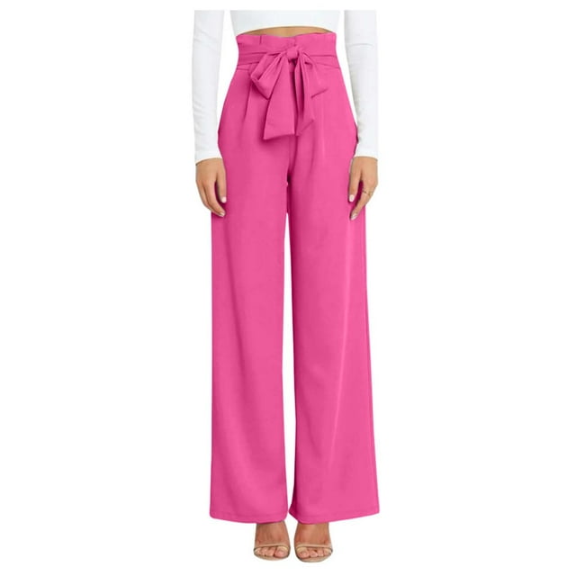Womens Casual Pants High Waisted Wide Leg Business Work slacks With Zipper Belt Comfy Elastic Waist soild Color Long Pants