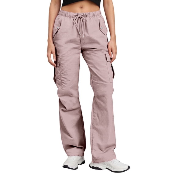Womens Casual Pants High Waisted Wide Leg Cargo Pants with Multi Pockets Comfortable Loose Fit Solid Color Dress Slacks for Women Pink XL