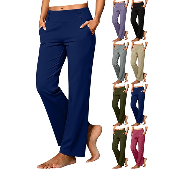 Womens Casual Pants High Waisted Yoga Pant Elastic Casual Work Golf Trousers