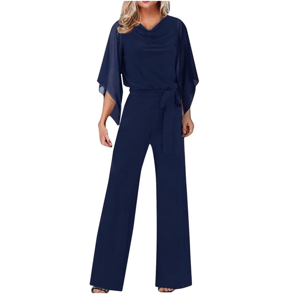 Womens Casual Pants Jumpsuit Elegant Wedding Pant Suit Summer Long Jumpsuit Casual Pant Suit 3/4 Sleeve Solid Color Jumpsuit High Waist Jumpsuit Jumpsuit Holiday Party Jumpsuit