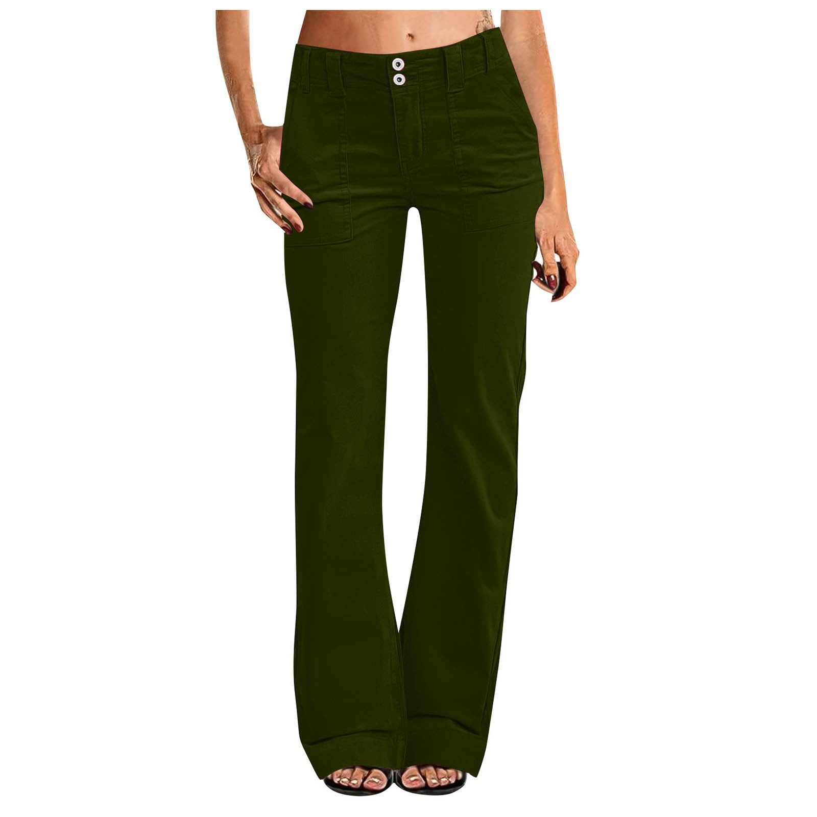 Green Cotton Casual Pant for Women