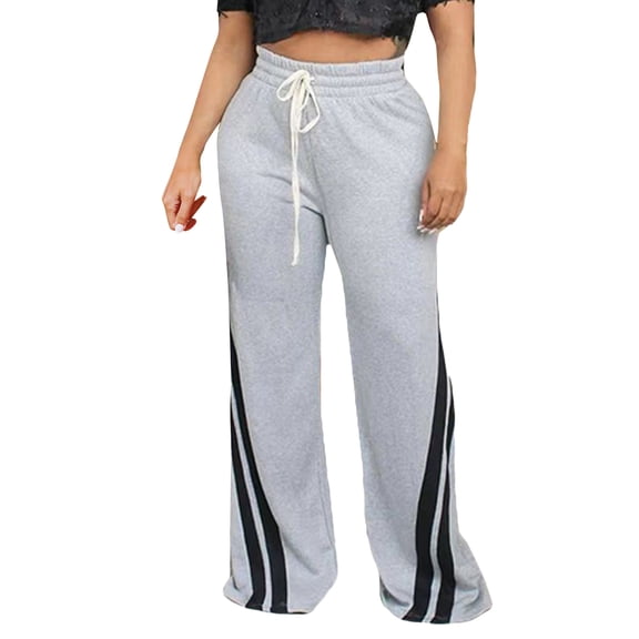 Womens Casual Pants Season Contrast Panel Casual Trousers Relaxed Fit Lightweight Breathable Spring Style Grey L
