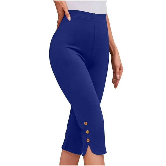 Womens Casual Pants Solid Color Casual Capri Leggings Lightweight Breathable Summer Work Pants Women Blue S
