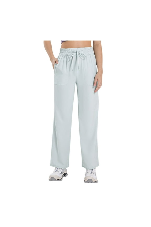 Womens Casual Pants Wide Leg Pants Capris Athletic Casual with Pockets Drawstring Walking Workout Womens Work Pants Silver M