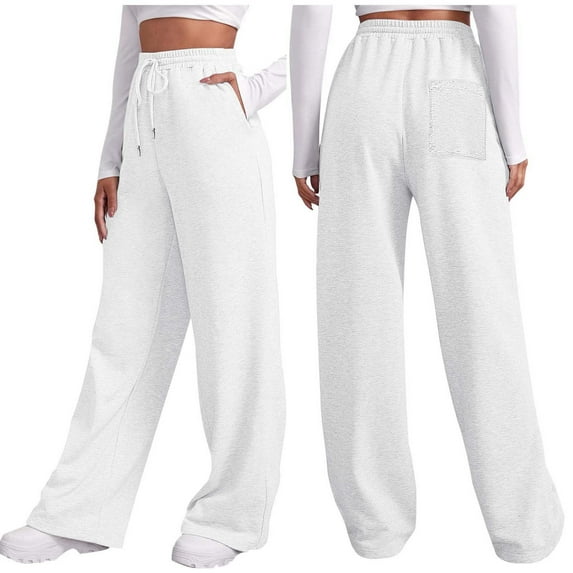 Womens Casual Pants Wide Leg Pants Woman Women's Autumn And Winter Solid Color Casual And Comfortable Sports Pocket Lace Up Wide Leg Straight Leg Sweatpants