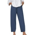 thumbnail image 1 of Womens Casual Pants Wide Leg Pants Woman Women's Solid Color Loose Comfort And Linen Drawstring Elastic Waist Pocket Straight Leg Trousers Casual Pants, 1 of 8