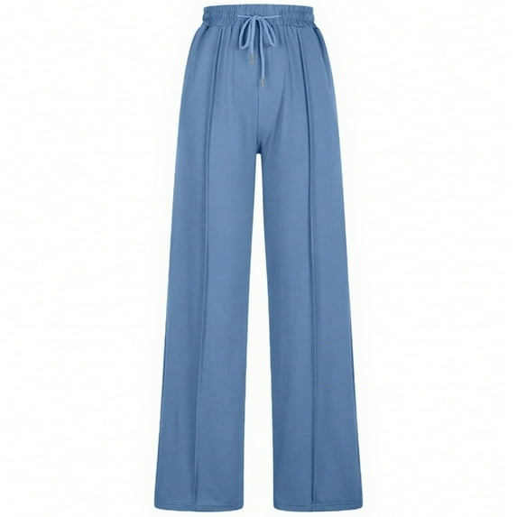 Womens Casual Pants Wide Leg Pants for Women Women's Casual High Waisted Wide Leg Pants Elastic Waistband Solid Color Trousers With Drawstring And Pockets Comfortable Wear