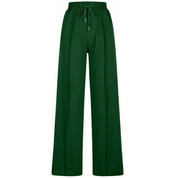 Womens Casual Pants Wide Leg Pants for Women Women's Casual High Waisted Wide Leg Pants Elastic Waistband Solid Color Trousers With Drawstring And Pockets Comfortable Wear