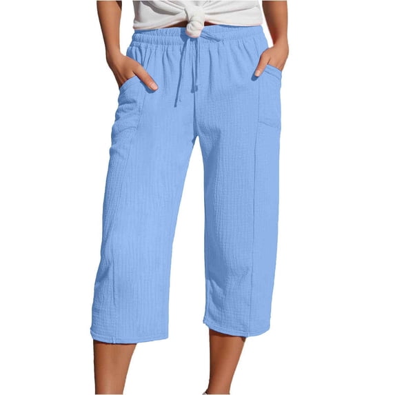 Womens Casual Pants Women's Capri Pants Women Fashion Straight Leg Casual Pants High Waist Sports Loose Pants