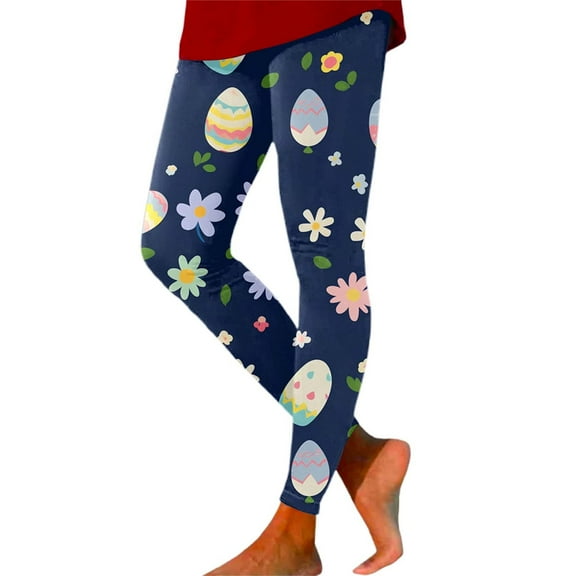 Womens Casual Pants Women's Easter Rabbit Print High Waisted Leggings Lift Exercise Leggings Yoga Pants Work Pants Women Blue S