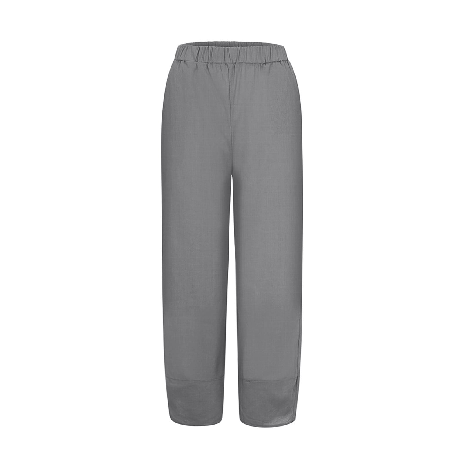 Womens Casual Pants Womens' Elastic Waist Cotton Solid Loose Crop Pant ...