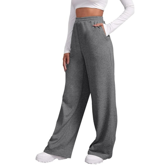 Womens Casual Pants Womens' Fleece Lined Wide Straight Leg Workout High Waist Yoga Sweat Pant With Pockets Slacks for Women Grey XL