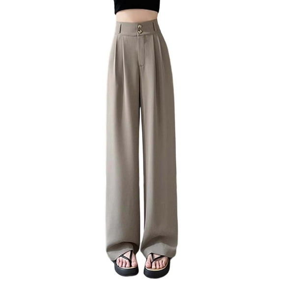 Womens Casual Pants Womens High Waisted Straight Leg Pants Flowy Wide Leg Trousers Soft Chiffon Casual Comfortable Summer Fall Loose Fit Stretchy Elastic Waist Lightweight Breathable