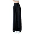 thumbnail image 1 of Womens Casual Pants Womens High Waisted Straight Leg Pants Flowy Wide Leg Trousers Soft Chiffon Casual Comfortable Summer Fall Loose Fit Stretchy Elastic Waist Lightweight Breathable, 1 of 4