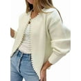thumbnail image 1 of Womens Casual Pearl Cardigan Spring Elegant Embellished Long Sleeve Oversized Knit Sweater White One Size, 1 of 5