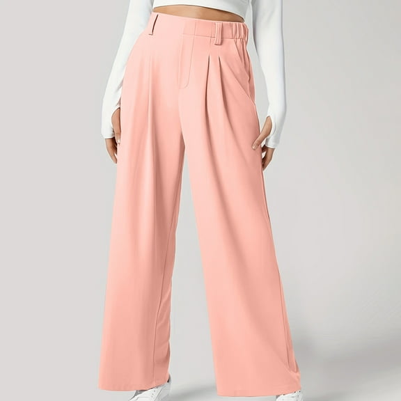 Womens Casual Pleated Pants High Waisted Trousers for Women Straight Leg Pants Wide Leg Pants with Pockets Comfy Business Pants