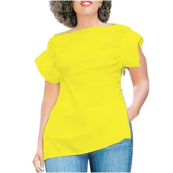 Womens Casual Puff Short Sleeve Shirts Summer Boat Neck Loose Fit Tunics Blouses Business Going Out Tops